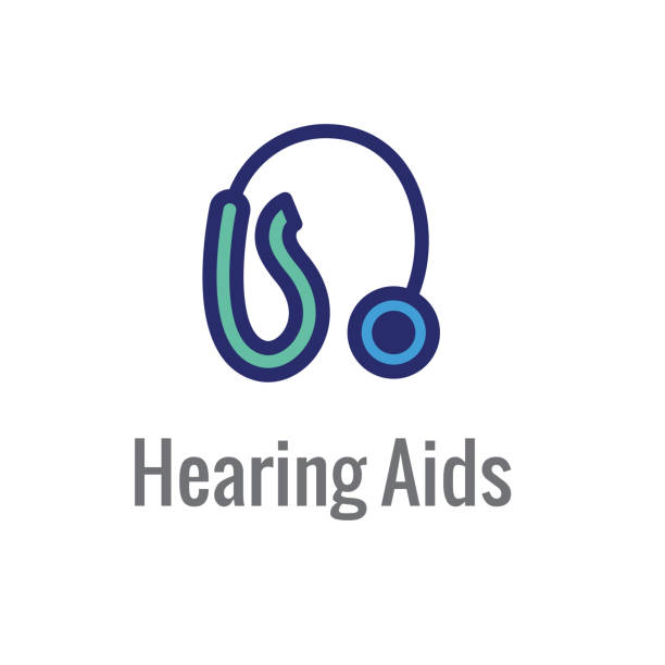 aparat słuchowy lub utrata obrazu z falą dźwiękową - ikona - hearing aids stock illustrations