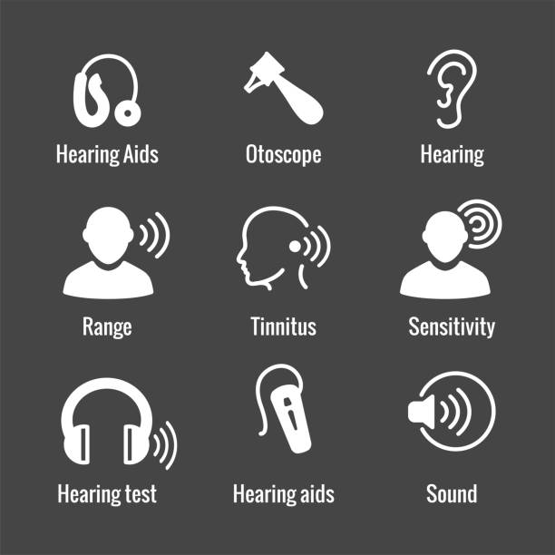 aparat słuchowy lub utrata obrazu fal dźwiękowych - hearing aids stock illustrations