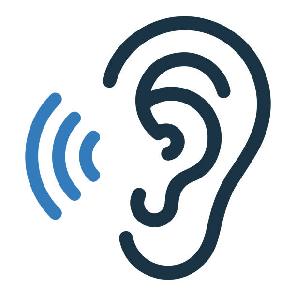 słuch, ikona ucha, grafika wektorowa - hearing aid stock illustrations