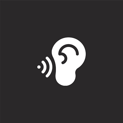 hearing icon. Filled hearing icon for website design and mobile, app development. hearing icon from filled marketing collection isolated on black background.