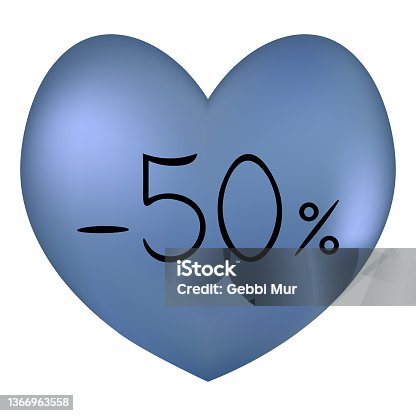 istock Heart and Sale. Blue heart. Seasonal discount -50% for Valentines Day. Colored vector illustration. Symbol of love. Holiday sale. 1366963558