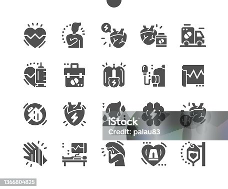 istock Heart Attack. Measure pressure. Heartbeat and cardiogram. Ambulance. Health care, medical and medicine. Vector Solid Icons. Simple Pictogram 1366804825