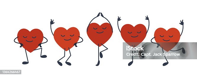 istock Heart characters for Valentine's Day. Jumping and dancing hearts on a white background. 1364266467