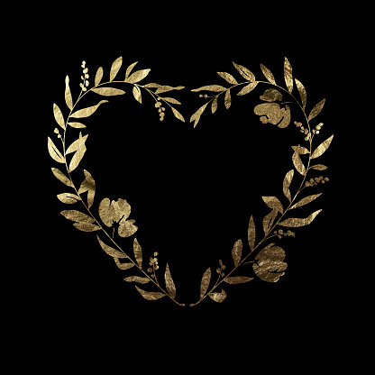 Heart Floral Wreath - Gold Leaf Metallic Foil