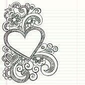 Valentine's Day Heart Shaped Picture Frame Border with Swirls- Back to School Style Hand-Drawn Sketchy Notebook (Sketchbook) Doodles Vector Illustration. Design Element on Lined Paper Background. Illustrator AI file also included. I ♥ Doodles!