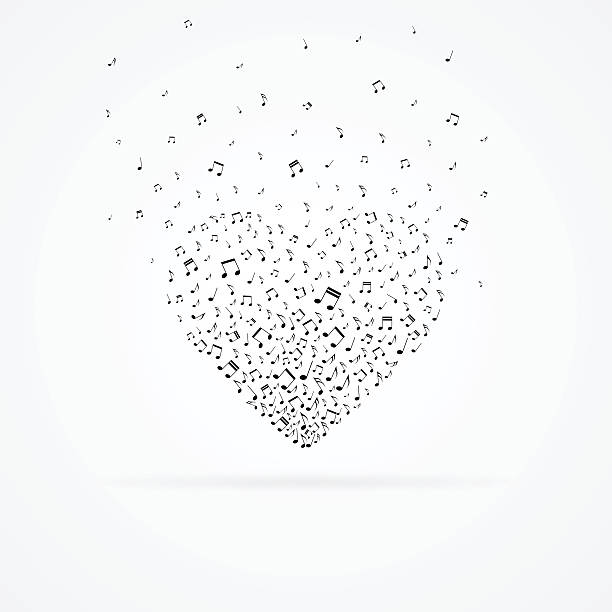 Heart from floating notes isolated on white. vector art illustration