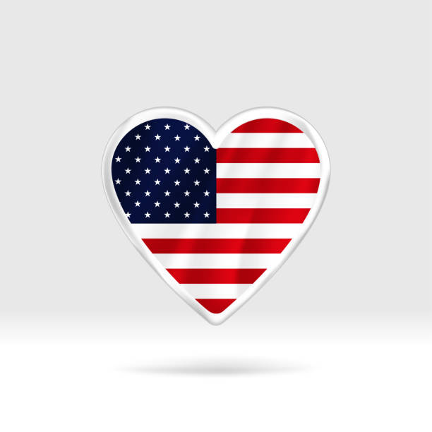 stockillustraties, clipart, cartoons en iconen met heart from united states flag. silver button heart and flag template. - focus un focus