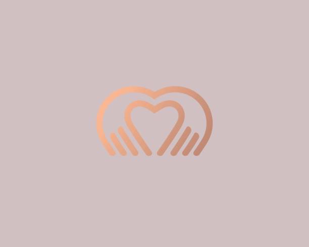 illustrations, cliparts, dessins animés et icônes de logo coeur mains vector. création de palm amour logo icône. - massage