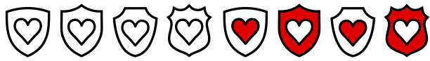 Heart icon inside shield, different versions. Love or protection concept vector art illustration