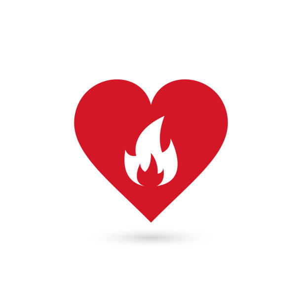 illustrazioni stock, clip art, cartoni animati e icone di tendenza di cuore nel simbolo di fuoco, vettore - passione
