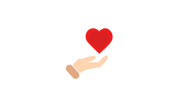ilustraciones, imágenes clip art, dibujos animados e iconos de stock de corazón en la mano símbolo logo plantilla para caridad y donación icono - giving tuesday