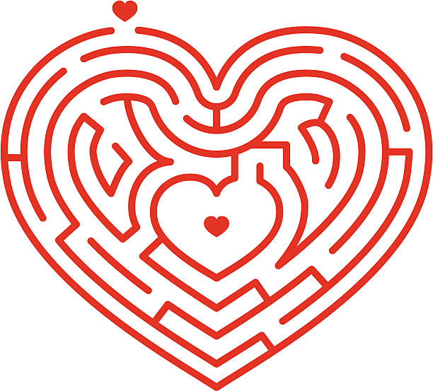 Heart Maze Illustration of a maze in the shape of a heart. Perfect for sweethearts, lovers, or anyone who has a little love in the heart. Zipped file contains black and white .eps and hi-res jpeg. maze clipart stock illustrations