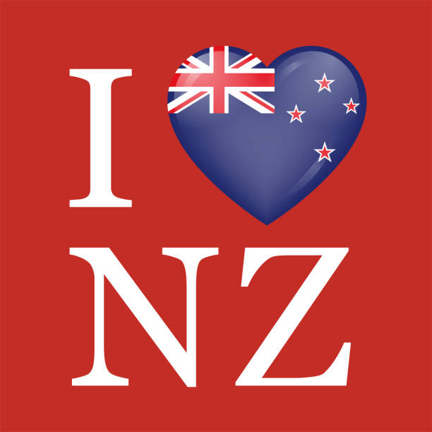 I heart NZ New Zealand flag vector art illustration