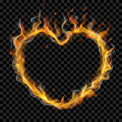 Heart of fire flame with smoke