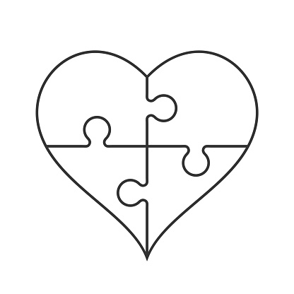 Heart Outline In A Shape Of A Puzzle On A White Background Four Jigsaw