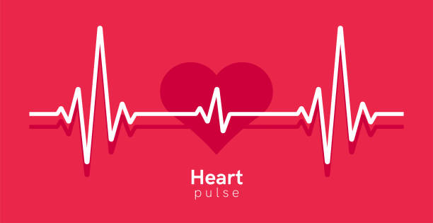 Heart pulse. Heartbeat line, cardiogram. Red and white colors. Beautiful healthcare, medical background. Modern simple design. Icon. sign or logo. Flat style vector illustration.  taking pulse stock illustrations