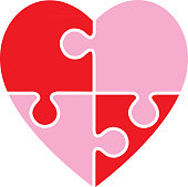 Vector illustration of a red and pink puzzle heart.