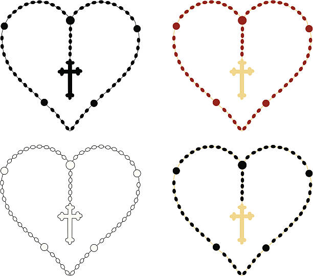 Heart Rosary Beads vector art illustration