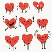 Vector illustration of a set of heart shaped emoticons