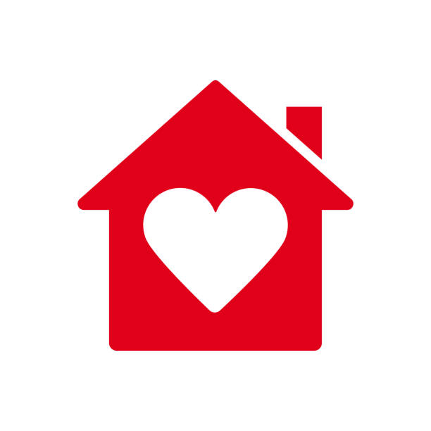 ikon rumah masuk hati, ikon ed, ilustrasi saham simbol rumah cinta - rumah tempat tinggal ilustrasi stok