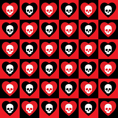 Heart Skulls Seamless Pattern