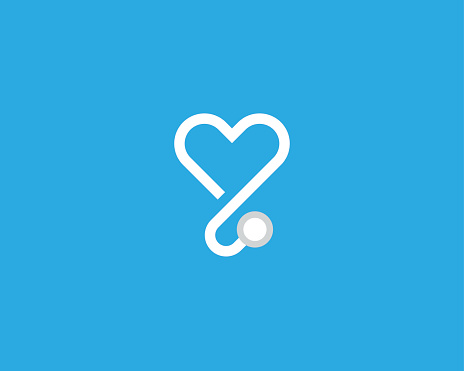 Heart stethoscope vector logotype. Linear medical logo design.
