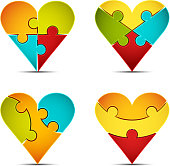 Vector illustration of heart suit icons made of puzzle.
