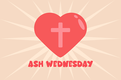 Heart symbol with cross sign and ash wednesday text