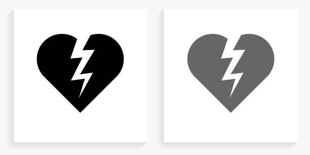 Heartbreak Black and White Square Icon Heartbreak Black and White Square Icon. This 100% royalty free vector illustration is featuring the square button with a drop shadow and the main icon is depicted in black and in grey for a roll-over effect. divorce symbols stock illustrations