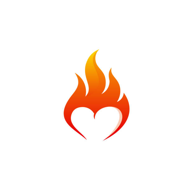 hearth fire logo designs konzept, fire love logo designs vorlage, feuer und liebe logo-symbol - kaltes herz stock-grafiken, -clipart, -cartoons und -symbole