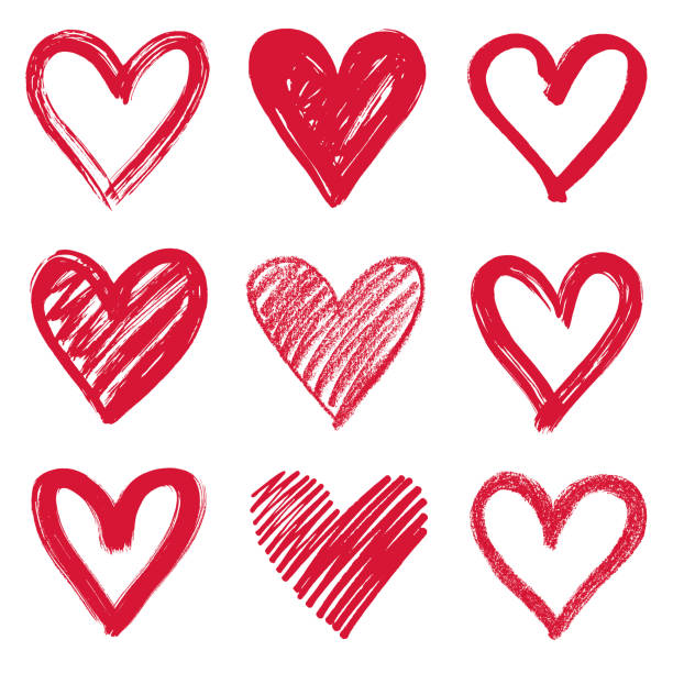Hearts Set of hand drawn red hearts. Vector design elements isolated on white background. heart shape stock illustrations