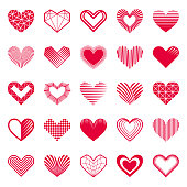 Vector hearts icons. Different variations and shapes.