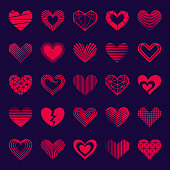 Vector hearts icons. Different variations and shapes.