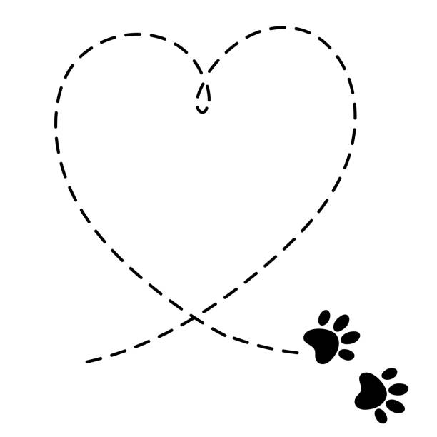 Hearts with the paws of dogs and cats. Paws prints dog. Love dogs. Animal love symbol paw print with heart. Line vector illustration.  Isolated on white background. Hearts with the paws of dogs and cats. Paws prints dog. Love dogs. Animal love symbol paw print with heart. Line vector illustration.  Isolated on white background. dog borders stock illustrations