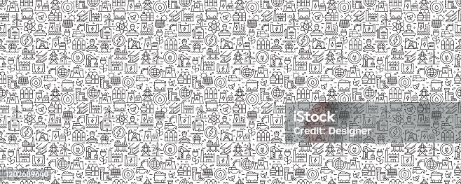 istock Heavy and Power Industry Seamless Pattern and Background with Line Icons 1202689640
