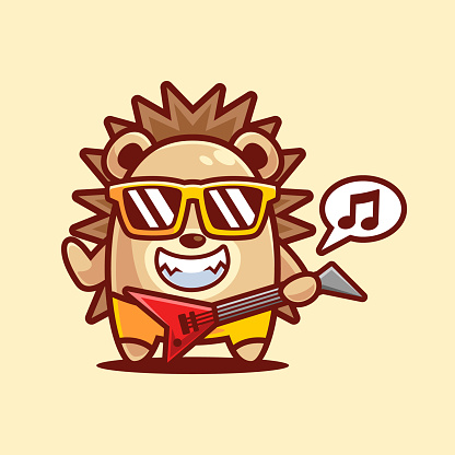 Hedgehog Playing Electric Guitar Cartoon