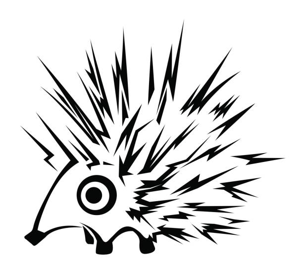 Hedgehog Stencil Hedgehog character stencil black, vector illustration, horizontal, isolated bristle animal part stock illustrations
