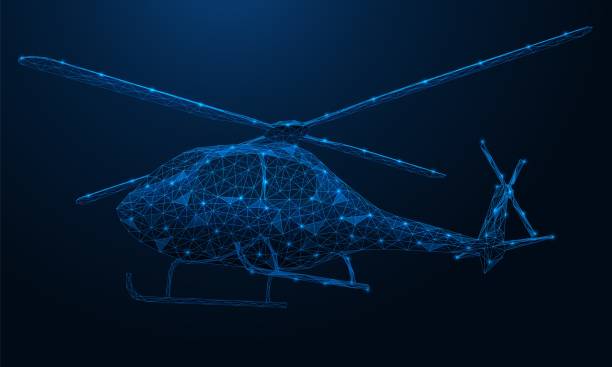 Helicopter. An aerial aircraft. Helicopter. An aerial aircraft. Polygonal design of lines and points. Blue background drone backgrounds stock illustrations