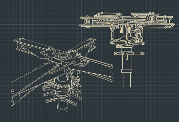 Helicopter Main Rotor Blueprint Stylized vector illustration of Main Helicopter Rotor Drawings mechanic drawings stock illustrations