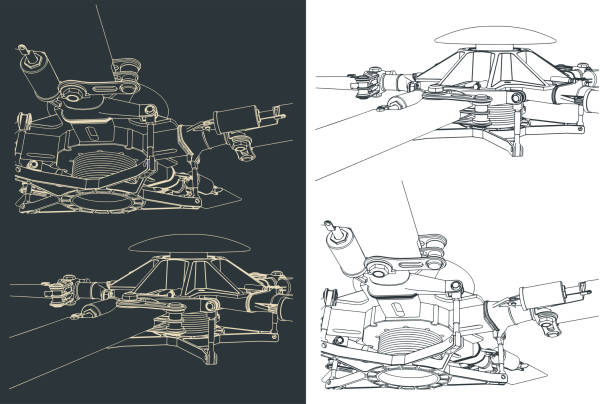 Helicopter main rotor drawings Stylized vector illustration of a drawing of the main rotor of a large helicopter military drawings stock illustrations
