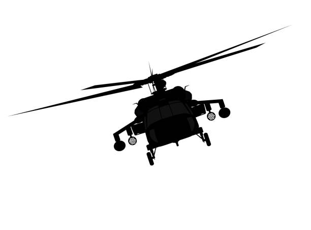 Helicopter vector silhouette Helicopter detailed silhouette. Vector EPS 10 military helicopter stock illustrations