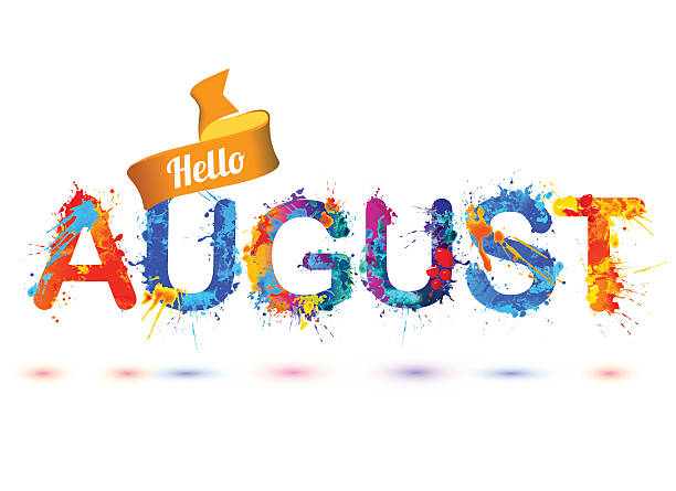 Hello august. Splash paint letters Hello august. Vector splash paint watercolor letters august stock illustrations