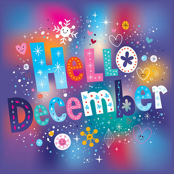 ilustrações, clipart, desenhos animados e ícones de olá dezembro de decorativo digitar texto dizeres - dezembro