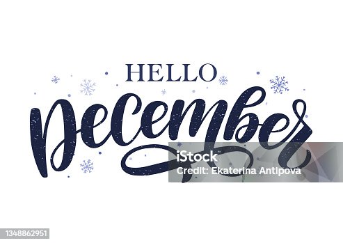 istock Hello December lettering isolated on white 1348862951