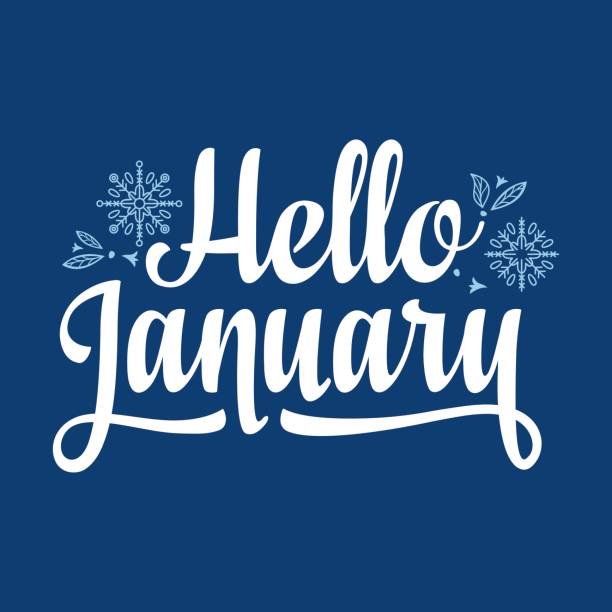 Hello January card. Holiday decor. Lettering Hello Janary card. Holiday colorful decor. Vector january stock illustrations