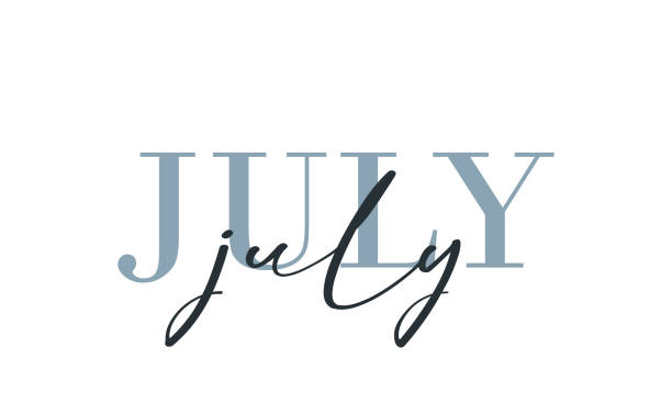 Hello July card. One line. Lettering poster with text. Vector EPS 10. Isolated on white background Hello July card. One line. Lettering poster with text. Vector EPS 10. Isolated on white background. july stock illustrations