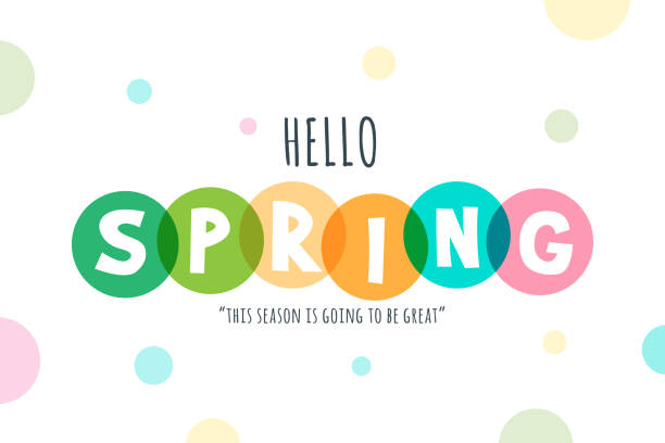 ilustrasi saham huruf hello spring - musim semi ilustrasi stok