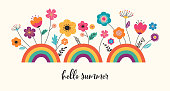 istock Hello summer, banner design with flowers and rainbows. Vector illustration 1226178164