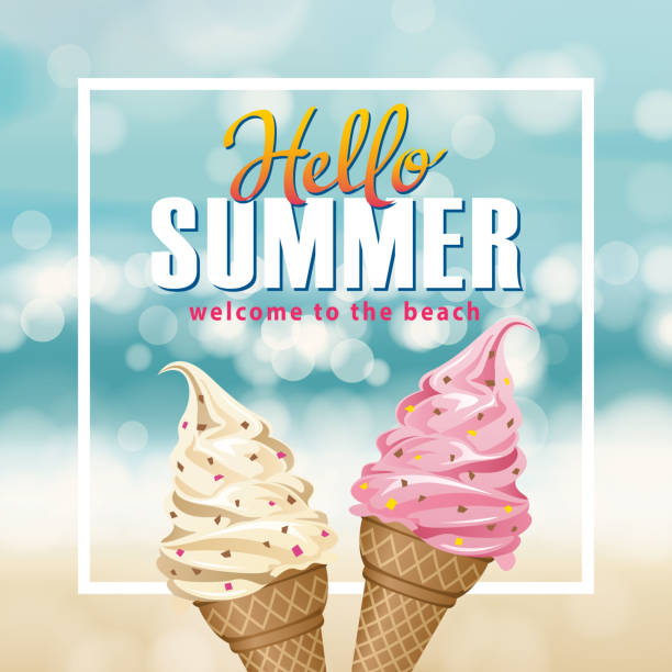 ilustrações de stock, clip art, desenhos animados e ícones de hello summer ice-cream - strawberry ice cream