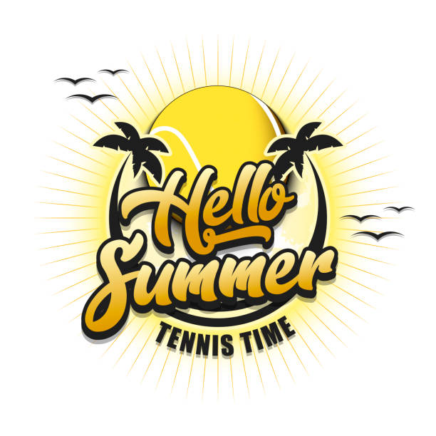 ilustrações, clipart, desenhos animados e ícones de olá verão. tempo de tênis - beach tennis
